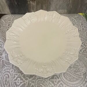 VTG San Marco Italy Cream Ceramic Scalloped Embossed Salad Plates Set of 6  9"